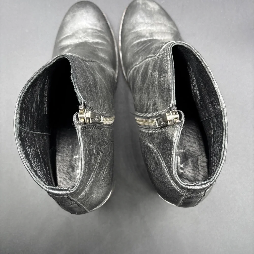 Frye Nora Boots Women's 8.5 B Silver Black Leather Side Zip Block Ankle Bootie
